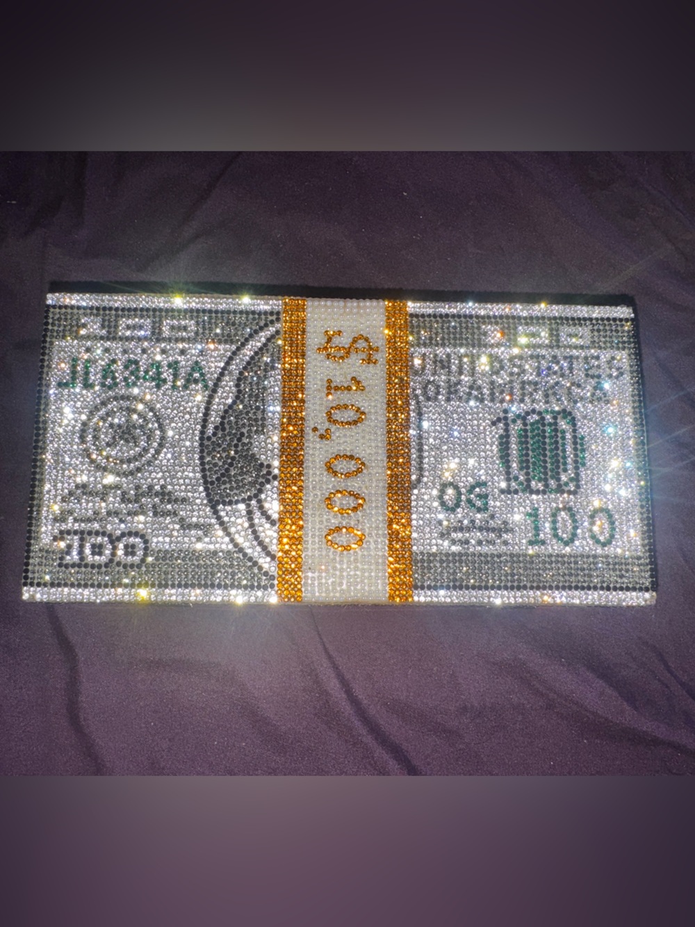 Crystal Money Stack Clutch in Silver with Gold Accent